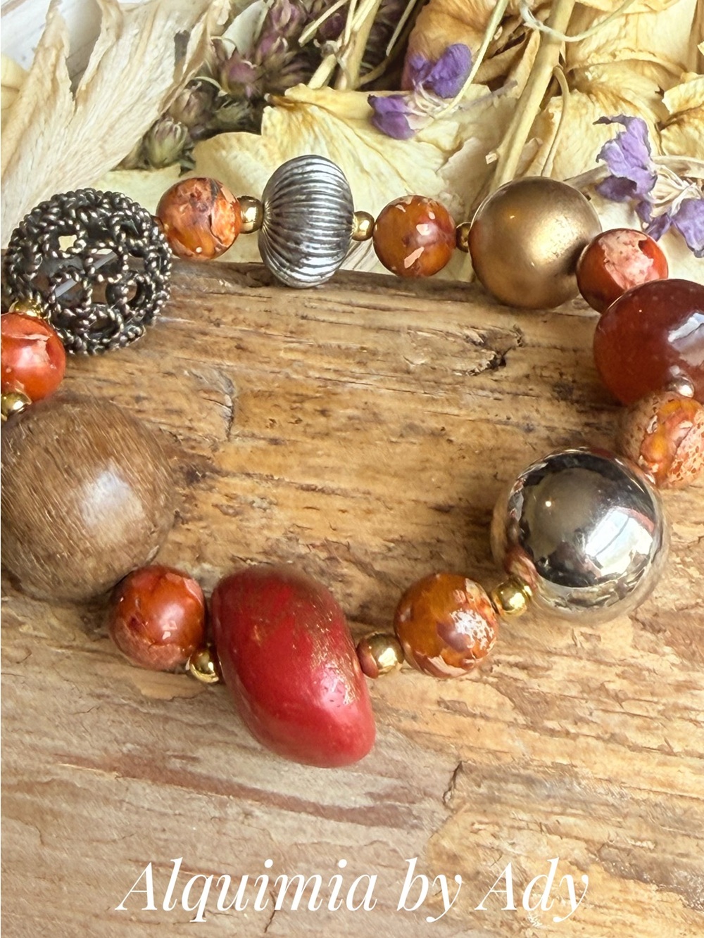 FALL + Jasper Handcrafted Red and Brown Mixed-Bead Bracelet + CHUNKY
